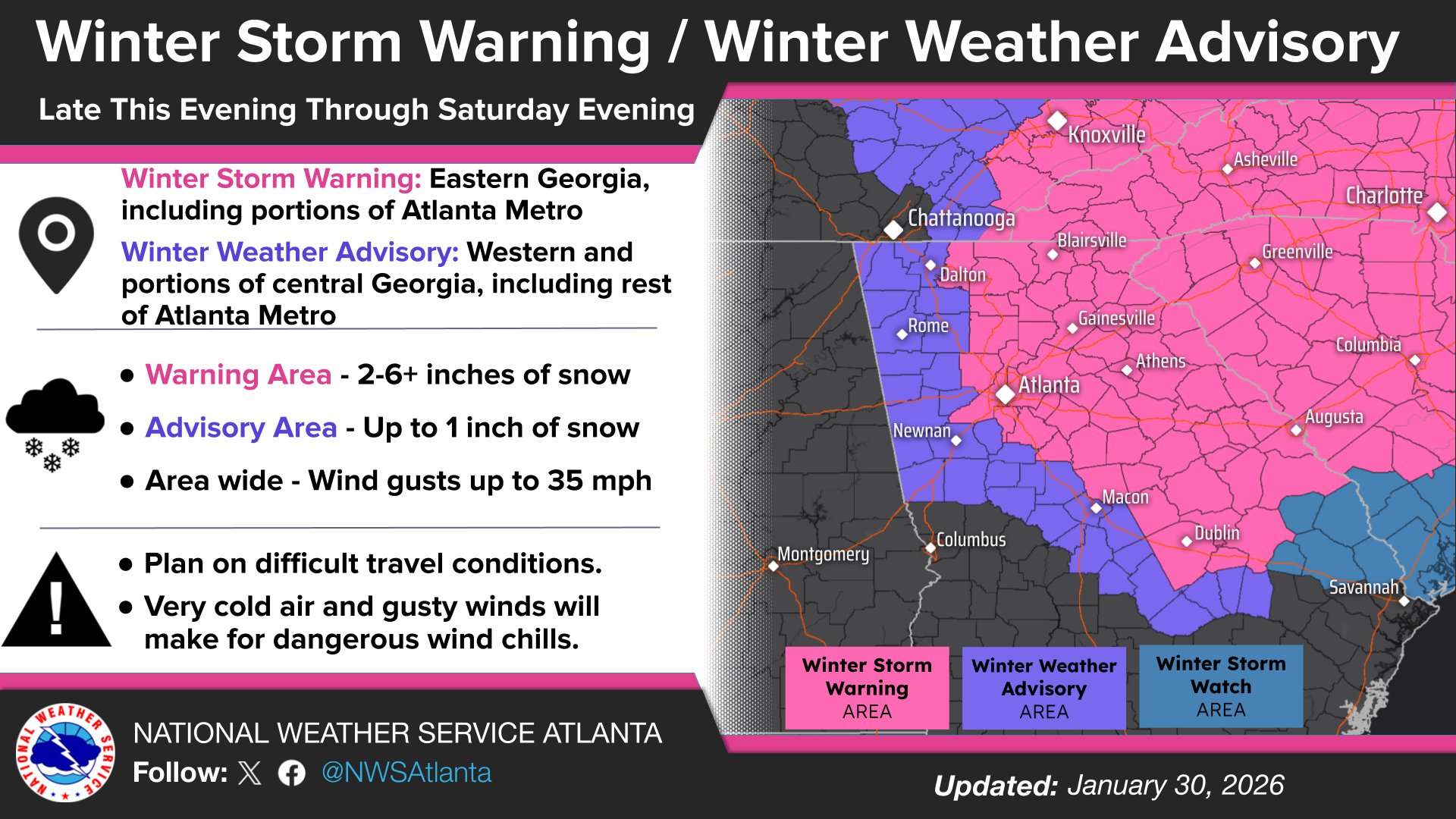 Forecast Change: 2 to 6 inches of snow now expected in metro Atlanta