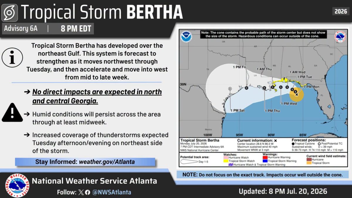 How will Tropical Storm Bertha impact Georgia?