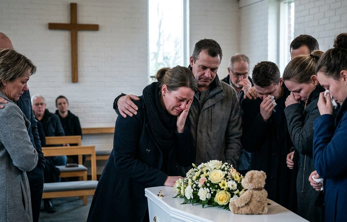 people mourning at a child’s funeral.