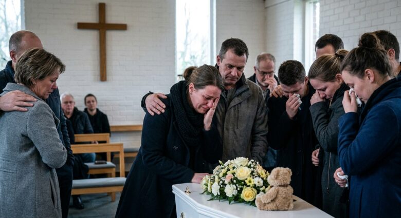 people mourning at a child’s funeral.
