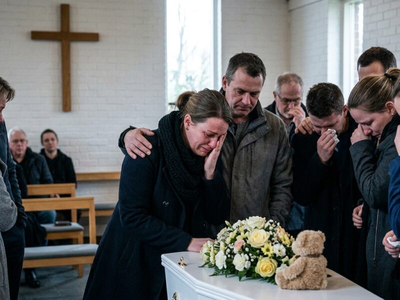 people mourning at a child’s funeral.