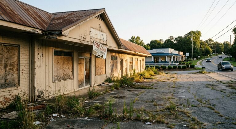 Owners of blighted property in Gwinnett face taxes seven times higher than other properties a weathered, abandoned strip mall or old motel on the edge of a suburban