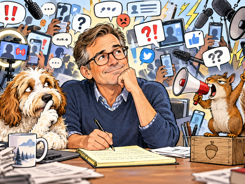 calm writer amid media cacophony